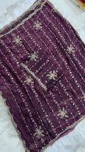 Dark Purple Embroidered Saree With Blouse Piece