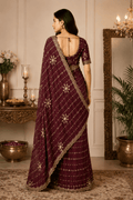 Dark Purple Embroidered Saree With Blouse Piece