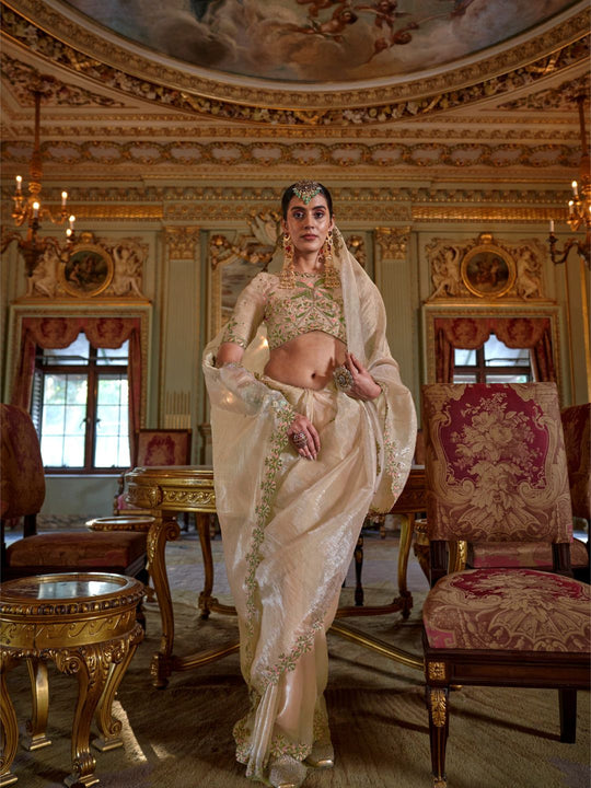 Soft Tissue Multi Thread Work Embroidered Saree