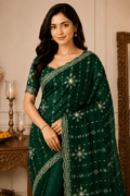 Green Embroidered Saree With Blouse Piece