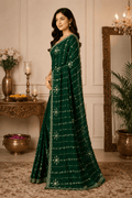 Green Embroidered Saree With Blouse Piece