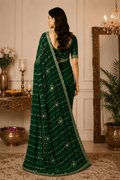 Green Embroidered Saree With Blouse Piece