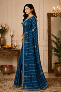 Blue Embroidered Saree With Blouse Piece