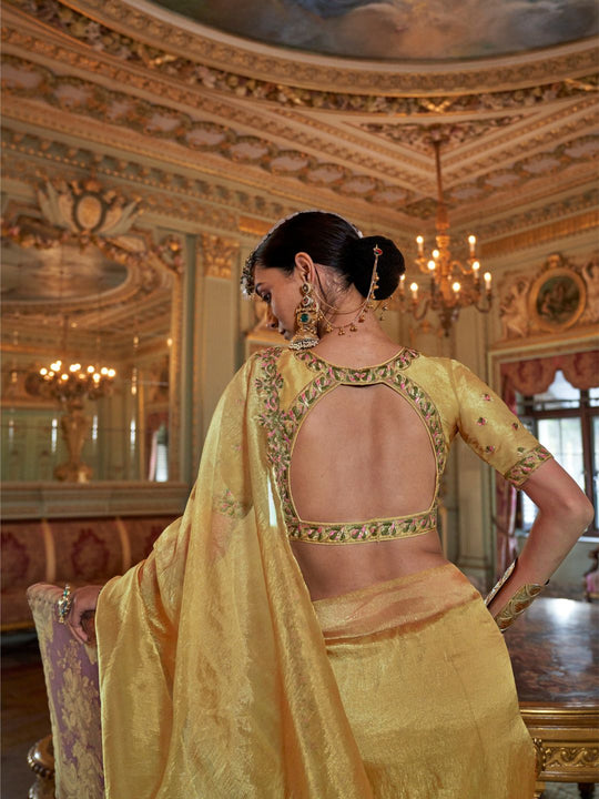 Soft Tissue Multi Thread Work Embroidered Saree