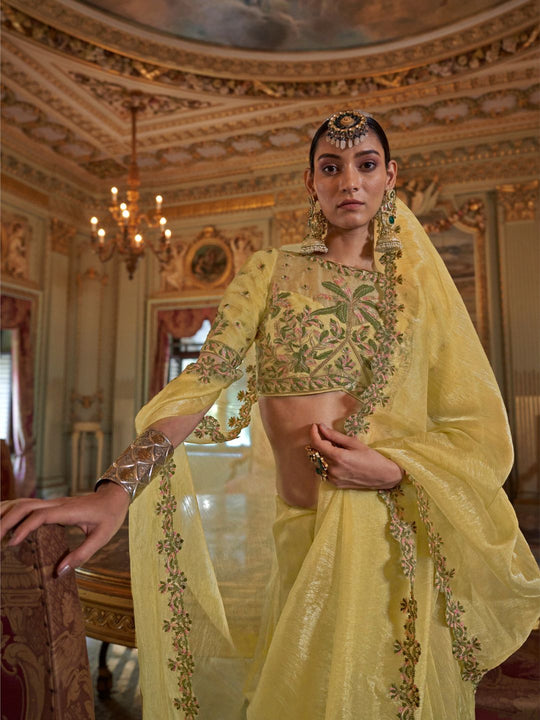 Soft Tissue Multi Thread Work Embroidered Saree