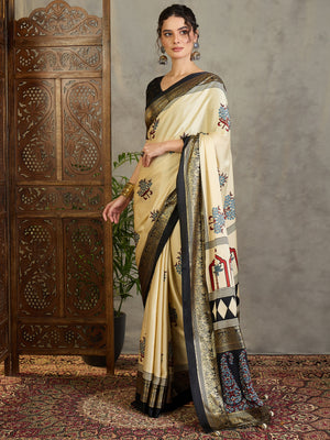 Cream Semi Modal Saree With Blouse Piece