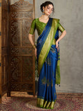 Blue Semi Modal Saree With Blouse Piece