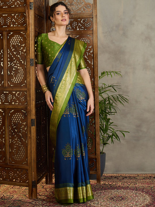 Blue Semi Modal Saree With Blouse Piece