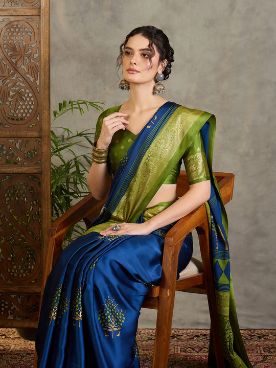 Blue Semi Modal Saree With Blouse Piece