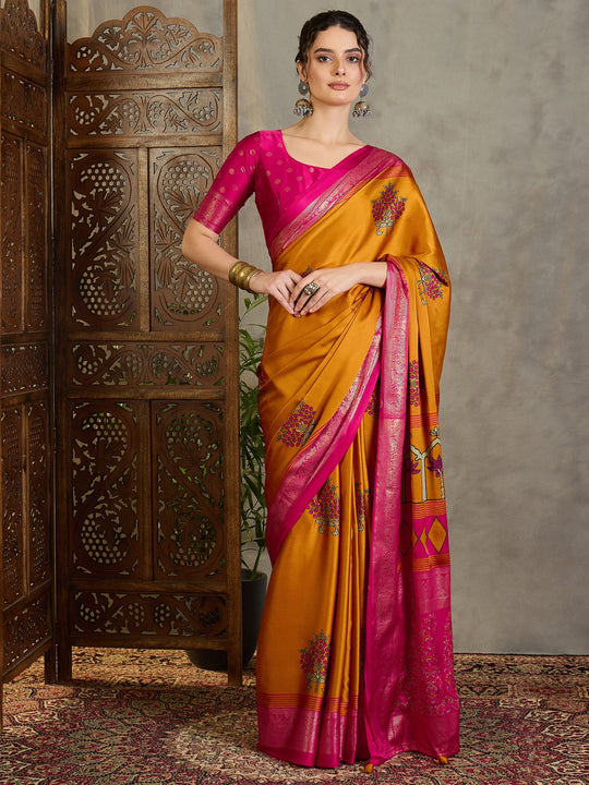 Yellow Semi Modal Saree With Blouse Piece