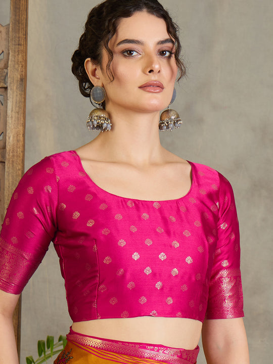 Yellow Semi Modal Saree With Blouse Piece