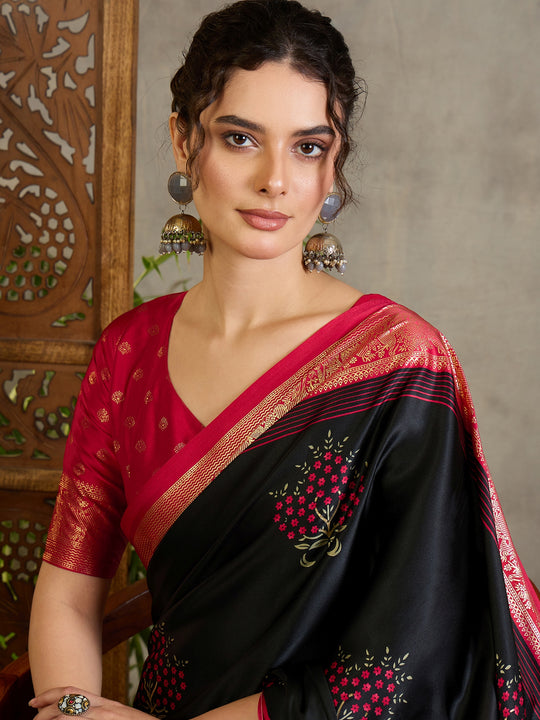 Black Semi Modal Saree With Blouse Piece