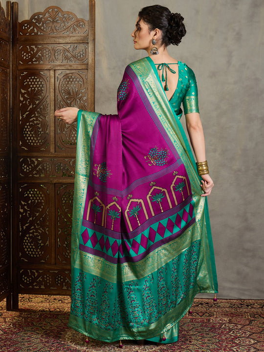 Wine Semi Modal Saree With Blouse Piece