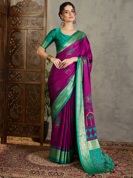 Wine Semi Modal Saree With Blouse Piece