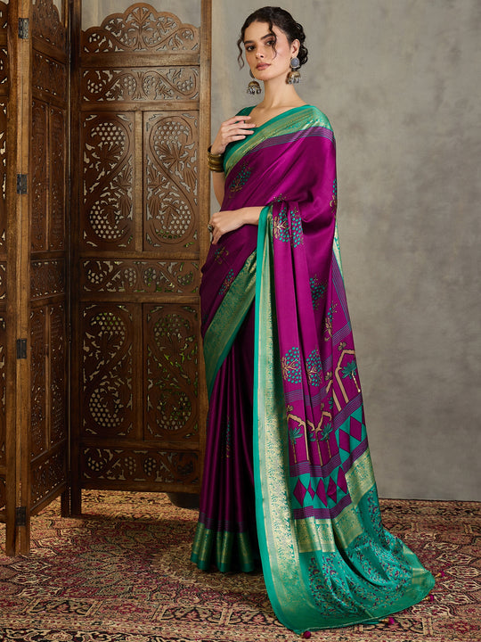 Wine Semi Modal Saree With Blouse Piece