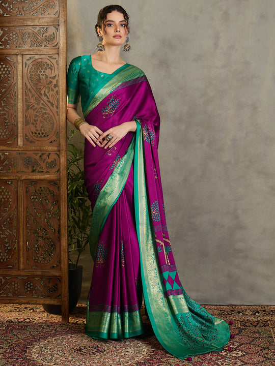 Wine Semi Modal Saree With Blouse Piece