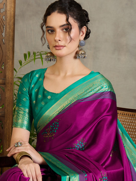 Wine Semi Modal Saree With Blouse Piece