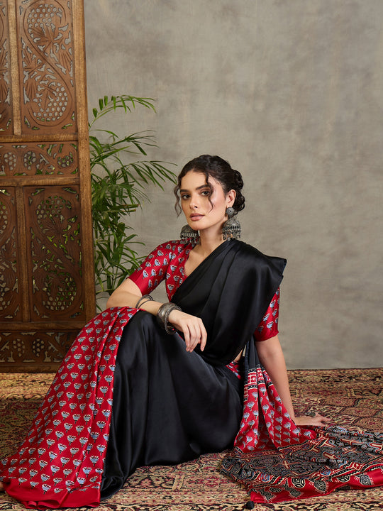 Red Semi Modal Saree With Blouse Piece