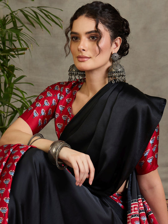 Red Semi Modal Saree With Blouse Piece