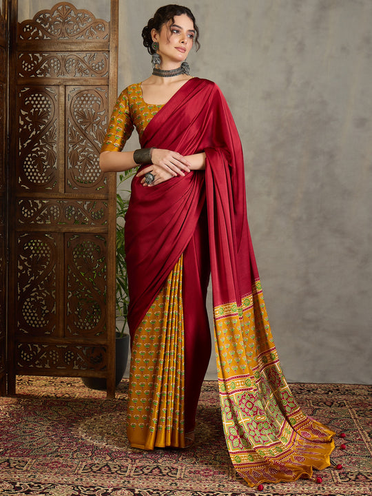 Yellow Semi Modal Saree With Blouse Piece