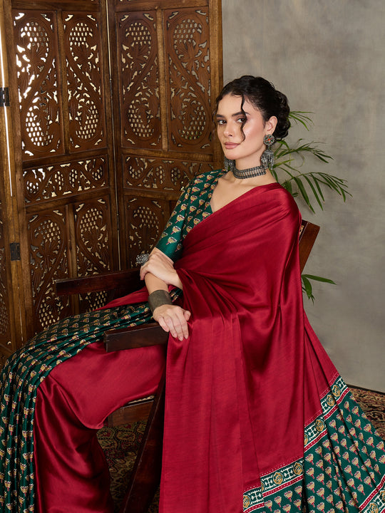 Green Semi Modal Saree With Blouse Piece