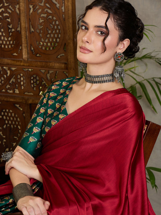 Green Semi Modal Saree With Blouse Piece