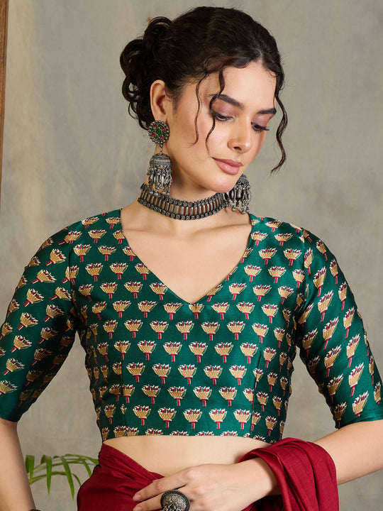 Green Semi Modal Saree With Blouse Piece