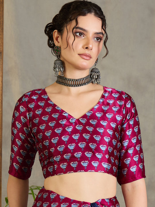 Wine Semi Modal Saree With Blouse Piece