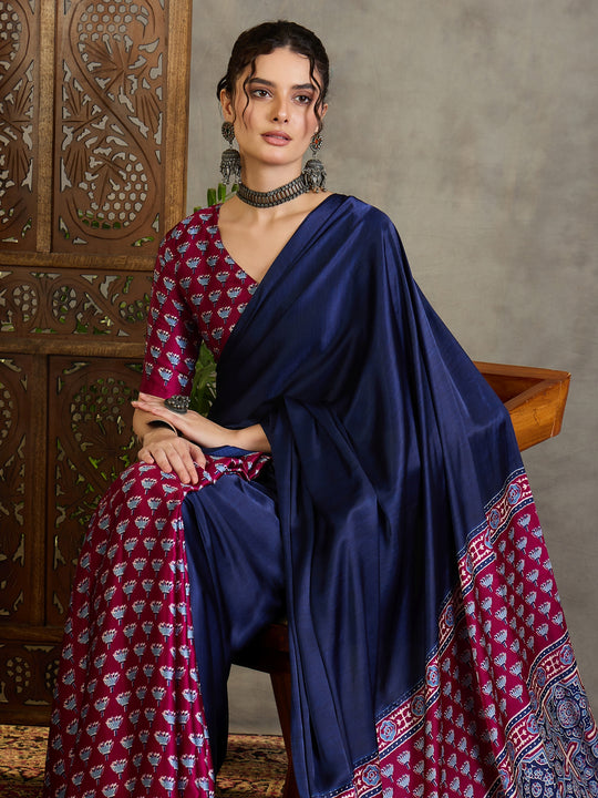 Wine Semi Modal Saree With Blouse Piece
