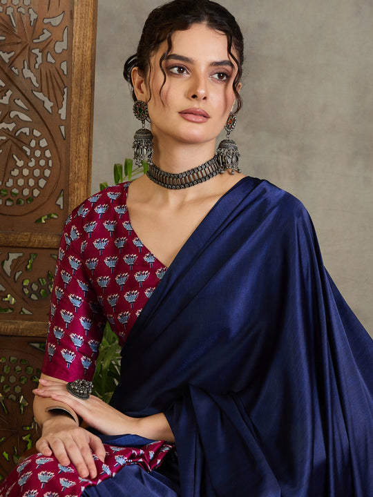 Wine Semi Modal Saree With Blouse Piece
