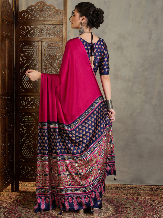 Blue Semi Modal Saree With Blouse Piece