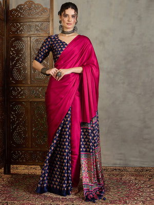 Blue Semi Modal Saree With Blouse Piece