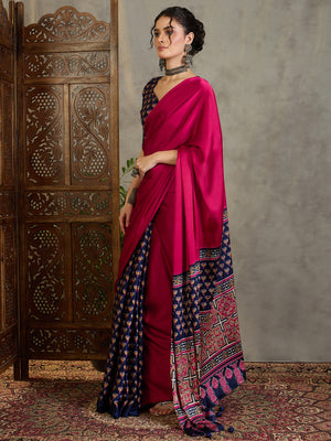 Blue Semi Modal Saree With Blouse Piece