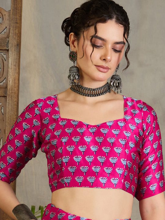 Pink Semi Modal Saree With Blouse Piece