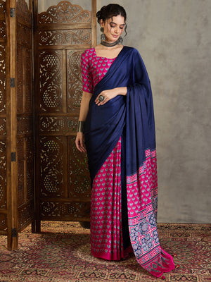 Pink Semi Modal Saree With Blouse Piece