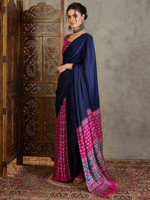 Pink Semi Modal Saree With Blouse Piece