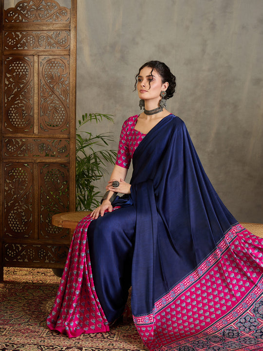 Pink Semi Modal Saree With Blouse Piece