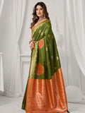 Green Soft Silk Gold Zari Weaving Saree With Fancy Pumpum  Saree With Blouse Piece