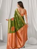 Green Soft Silk Gold Zari Weaving Saree With Fancy Pumpum  Saree With Blouse Piece