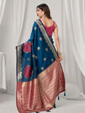 Blue Soft Silk Gold Zari Weaving Saree With Fancy Pumpum  Saree With Blouse Piece