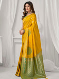 Yellow Soft Silk Gold Zari Weaving Saree With Fancy Pumpum  Saree With Blouse Piece