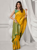 Yellow Soft Silk Gold Zari Weaving Saree With Fancy Pumpum  Saree With Blouse Piece