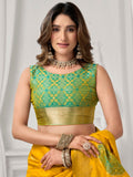 Yellow Soft Silk Gold Zari Weaving Saree With Fancy Pumpum  Saree With Blouse Piece