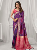 Purple Soft Silk Gold Zari Weaving Saree With Fancy Pumpum  Saree With Blouse Piece