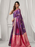 Purple Soft Silk Gold Zari Weaving Saree With Fancy Pumpum  Saree With Blouse Piece