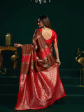 Red Soft Silk Gold Zari Weaving Saree With Fancy Pumpum  Saree With Blouse Piece