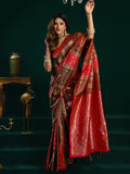 Red Soft Silk Gold Zari Weaving Saree With Fancy Pumpum  Saree With Blouse Piece