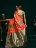 Orange Soft Silk Gold Zari Weaving Saree With Fancy Pumpum  Saree With Blouse Piece
