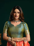 Orange Soft Silk Gold Zari Weaving Saree With Fancy Pumpum  Saree With Blouse Piece