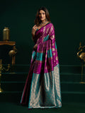 Deep Purple Soft Silk Gold Zari Weaving Saree With Fancy Pumpum  Saree With Blouse Piece